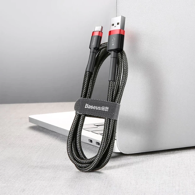 Кабель Baseus Cafule USB-A to USB-C 1m Black/Red (CATKLF-B91) - изображение 5