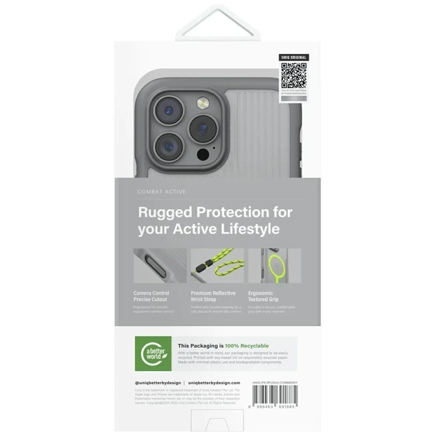 Чохол UNIQ Combat Active для iPhone 16 Pro Max Gray with MagSafe (UNIQ-IP6.9P(2024)-COMAMSGRY) - зображення 6
