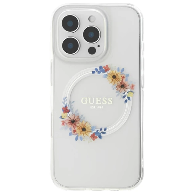Чехол Guess IML Flowers Wreath для iPhone 16 Pro Transparent with MagSafe (GUHMP16LHFWFCT) - изображение 3