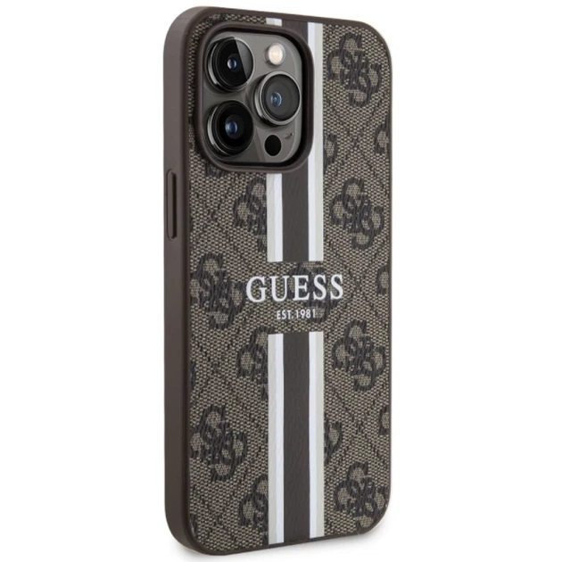 Чохол Guess 4G Printed Stripes для iPhone 13 Pro Brown with MagSafe (GUHMP13LP4RPSW) - зображення 4