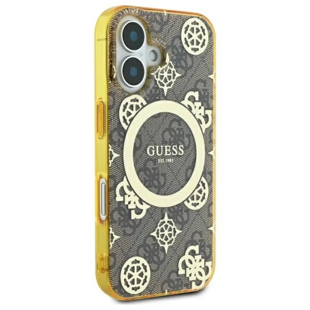 Чохол Guess IML Peony On 4G Background для iPhone 16 Brown with MagSafe (GUHMP16SH4PYEEW) - зображення 4