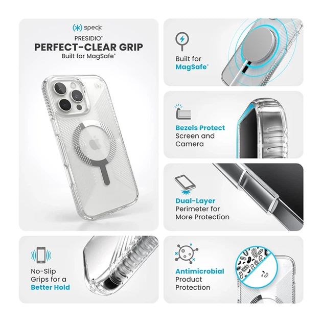 Чехол Speck Presidio Perfect-Clear Grip для iPhone 16 Pro Max Clear Chrome with MagSafe (150842-3223) - изображение 6