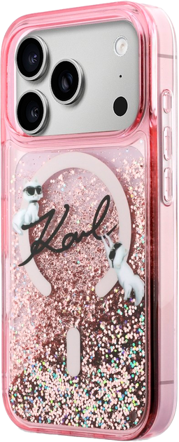 Etui Karl Lagerfeld Liquid Glitter Karl Script Logo MagSafe do Apple iPhone 17 Pro Pink (3666339608132) - obraz 2