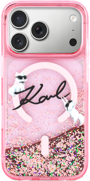 Etui Karl Lagerfeld Liquid Glitter Karl Script Logo MagSafe do Apple iPhone 17 Pro Pink (3666339608132) - obraz 3