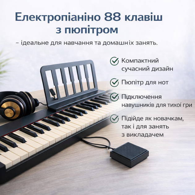 Портативное цифровое пианино 88 клавиш (пианино, педаль, чехол, пюпитр) - изображение 5