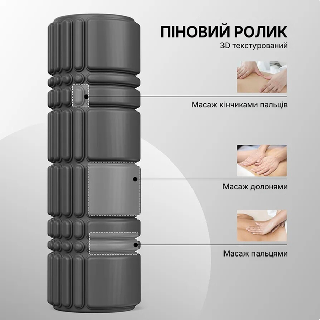 Массажный ролик WCG K3 Premium Foam Roller 42 см, черный, 3D рельеф, EVA, до 200 кг - Фото 2 Массажный ролик WCG K3 Premium Foam Roller 42 см, черный, 3D рельеф, EVA, до 200 кг - изображение 2