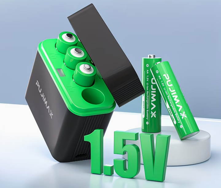 Аккумуляторные батарейки AA в зарядном боксе 4255mWh Li-Ion 1.5v пальчиковые аккумуляторы с зарядкой кейс Pujimax 4шт - изображение 2