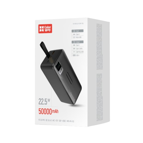 Павербанк 50000mAh ColorWay CW-PB500LPC5BK-PDD QC+PD чорний - Фото 4 Павербанк 50000mAh ColorWay CW-PB500LPC5BK-PDD QC+PD чорний - зображення 4
