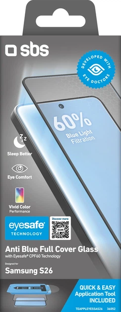 Захисне скло SBS Full Cover Anti Blue Light Glass with Eyesafe CPF60 для Samsung Galaxy S26 (TEAPPLEYESSAS26) - зображення 2