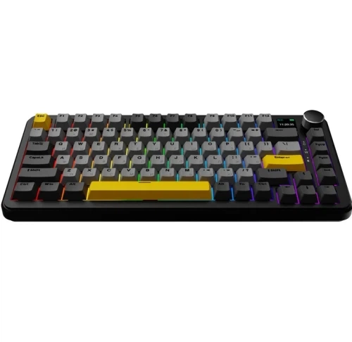 Клавіатура бездротова Ajazz AK820 MAX Plus, Black/Gray/Yellow, Bluetooth / USB 2.4GHz / Type-C, механічна (перемикачі Daydream), 81 кнопка, RGB підсвічування, 0.85' TFT екран, колесо прокурутки, радіус дії до 10 м, кабель 1.6 м - зображення 5