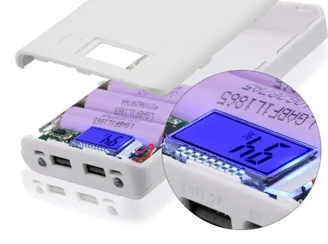 Корпус для повербанка 8×18650 с контроллером, LCD и фонариком (до ~25000 mAh) Белый - Фото 3 Корпус для повербанка 8×18650 с контроллером, LCD и фонариком (до ~25000 mAh) Белый - изображение 3