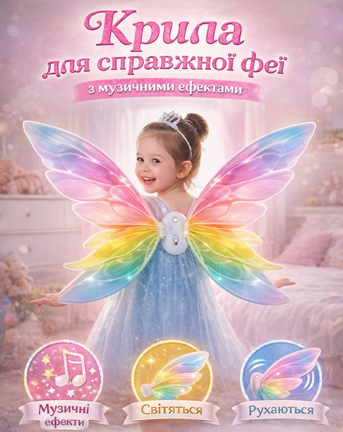 Крила феї Fairy wings Light 813-94 рухливі, музичні, з світловими ефектами - Фото 1 Крила феї Fairy wings Light 813-94 рухливі, музичні, з світловими ефектами - изображение 1