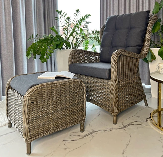 Fotel tarasowy Hedo Sonata z podnóżkiem i poduszkami Szary 100073 (5907184130477) - obraz 10