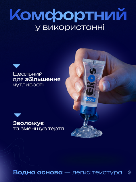 Лубрикант интимная смазка водный интимный гель Eros Aqua 50 мл прозрачный для анального вагинального секса массажа увлажнения чувствительной кожи без липкости жирности силикона и парабенов премиум увлажняющий совместим с презервативами и секс игрушками - изображение 2