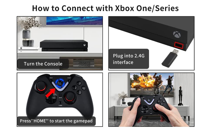 Бездротовий геймпад ROTOMOON з LED підсвіткою для Xbox One S/X та Xbox Series S/X, 2.4G адаптер, вібрація, акумулятор - зображення 6