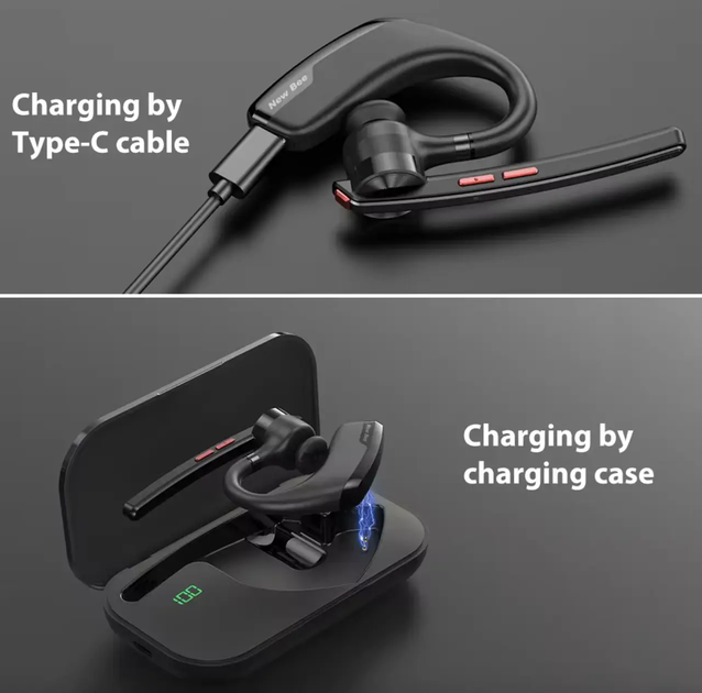 Беспроводная Bluetooth-гарнитура New Bee M51 с зарядным чехлом – черная, высококачественный звук и комфорт - изображение 4