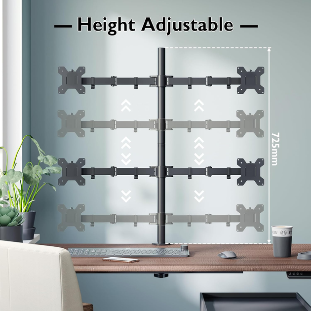 Кронштейн для 4 моніторів BONTEC 13–27″, регульований Quad Monitor Stand, VESA 75x75/100x100, до 10 кг - зображення 3