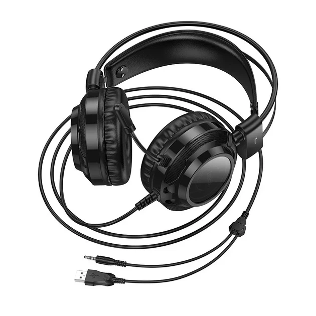 Ігрові навушники Hoco W110 Resource 50мм 2м USB 3.5mm чорний з RGB підсвічуванням для ігор - Фото 4 Ігрові навушники Hoco W110 Resource 50мм 2м USB 3.5mm чорний з RGB підсвічуванням для ігор - зображення 4