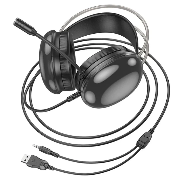 Игровые наушники Hoco W109 Rich 50мм USB 3.5mm черный для геймеров с RGB подсветкой и микрофоном - Фото 5 Игровые наушники Hoco W109 Rich 50мм USB 3.5mm черный для геймеров с RGB подсветкой и микрофоном - зображення 5