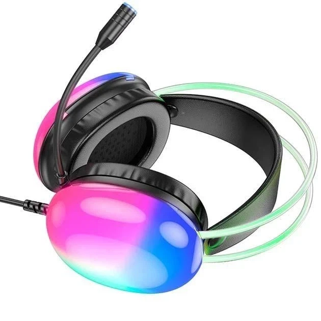 Игровые наушники Hoco W109 Rich 50мм USB 3.5mm черный для геймеров с RGB подсветкой и микрофоном - Фото 7 Игровые наушники Hoco W109 Rich 50мм USB 3.5mm черный для геймеров с RGB подсветкой и микрофоном - зображення 7