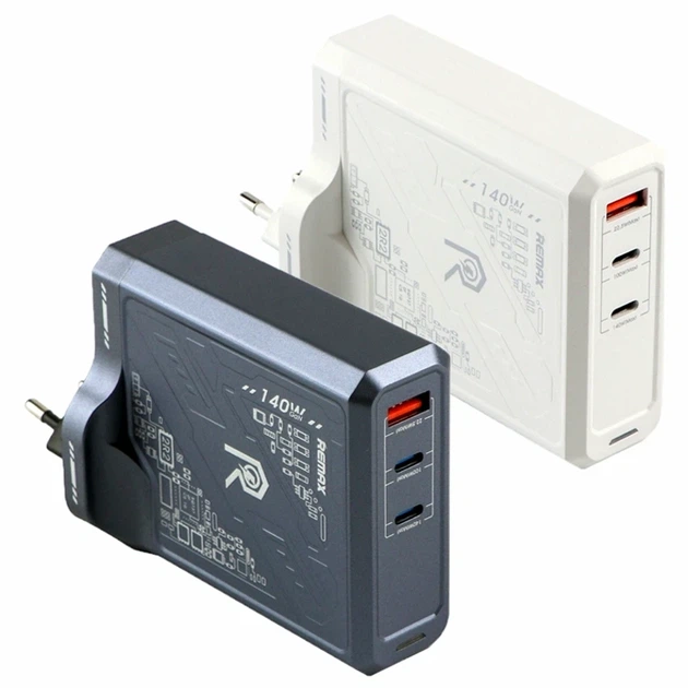 Зарядний пристрій 140W 2C 1A GaN сірий для ноутбуків смартфонів планшетів Remax RP-U106 - Фото 2 Зарядний пристрій 140W 2C 1A GaN сірий для ноутбуків смартфонів планшетів Remax RP-U106 - зображення 2