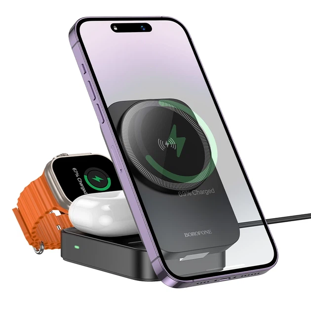 Бездротовий зарядний пристрій 15W Type-C ABS пластик для iWatch та смартфонів Borofone BQ38 білий - зображення 6
