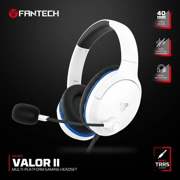 Игровые наушники Fantech MH89 Valor II 40мм белые с микрофоном для ПК PS4 PS5 смартфонов - Фото 7 Игровые наушники Fantech MH89 Valor II 40мм белые с микрофоном для ПК PS4 PS5 смартфонов - зображення 7