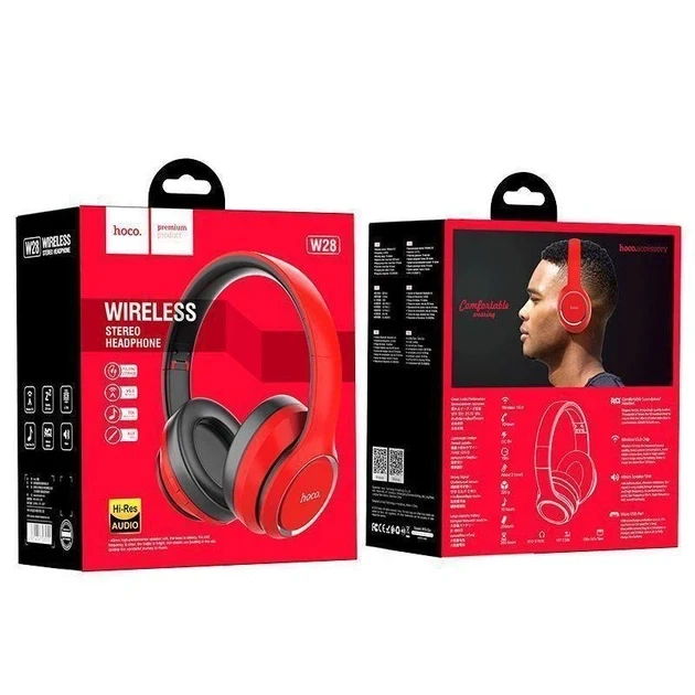 Bluetooth стерео гарнітура Hoco W28 250 mah 10 годин роботи червоний пластик - Фото 5 Bluetooth стерео гарнітура Hoco W28 250 mah 10 годин роботи червоний пластик - зображення 5