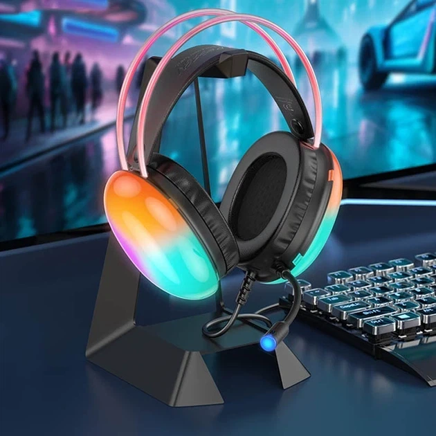 Ігрові навушники Hoco W109 Plus USB 7.1 чорні накладні з оголов'ям та інтегрованим кабелем - Фото 7 Ігрові навушники Hoco W109 Plus USB 7.1 чорні накладні з оголов'ям та інтегрованим кабелем - зображення 7