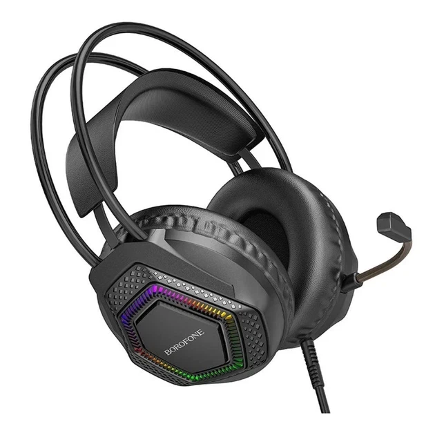 Игровые наушники Borofone BO105 Thunder 50мм USB AUX черные с RGB подсветкой для компьютера - изображение 4