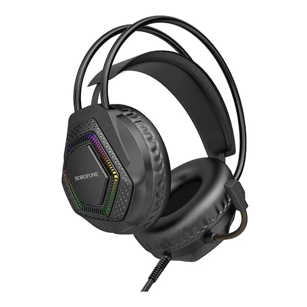 Игровые наушники Borofone BO105 Thunder 50мм USB AUX черные с RGB подсветкой для компьютера - изображение 7