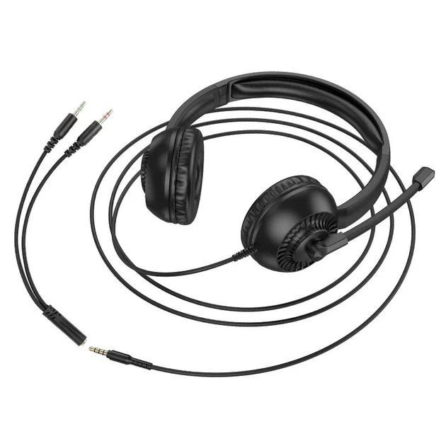 Игровые наушники Hoco W112 Pure черный 40мм диаметр микрофон 3.5mm AUX полноразмерные из ABS пластика - зображення 6