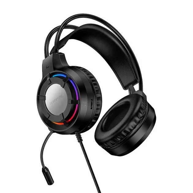 Игровые наушники Borofone BO112 Wave 50мм динамики 2м кабель USB AUX черный - изображение 4