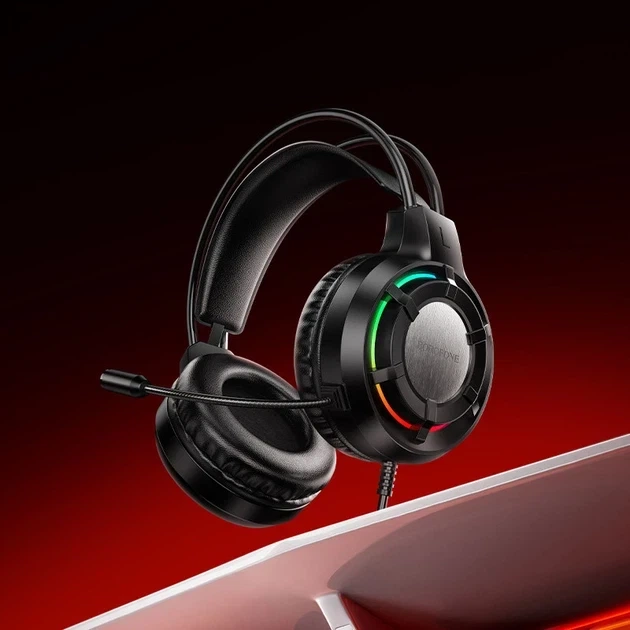 Игровые наушники Borofone BO112 Wave 50мм динамики 2м кабель USB AUX черный - изображение 8