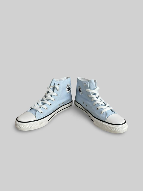 Женские кеды высокие с вышивкой Converse светло-синий 40 - изображение 3