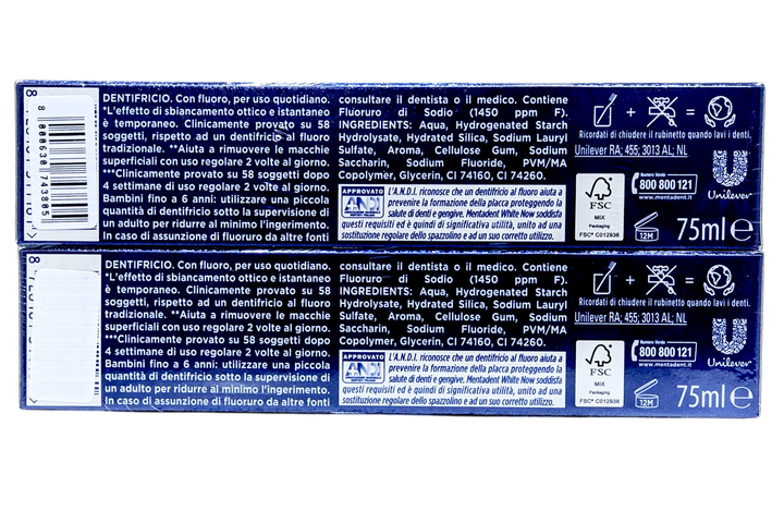 Зубна паста відбілююча MENTADENT dent. white now anti macchia bipack 2x75 мл. - Фото 2 Зубна паста відбілююча MENTADENT dent. white now anti macchia bipack 2x75 мл. - зображення 2