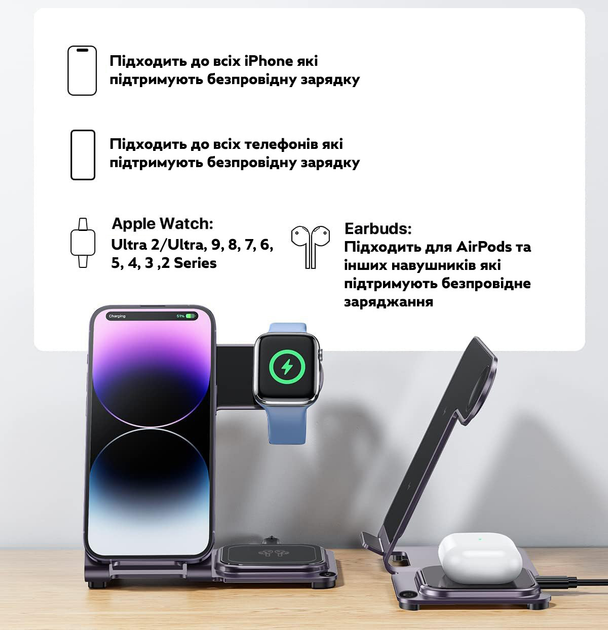 Беспроводная зарядная станция Intoval 3 в 1 Y9 для Apple - Фото 5 Беспроводная зарядная станция Intoval 3 в 1 Y9 для Apple - изображение 5