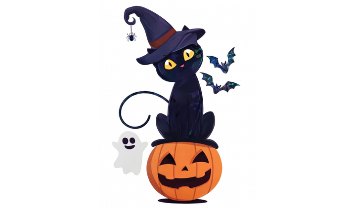 Наклейка на вікно Halloween чорний кіт у капелюсі на гарбузі голографічна (Holo-graphic) стікер для декору вікна або стіни - Фото 1 Наклейка на вікно Halloween чорний кіт у капелюсі на гарбузі голографічна (Holo-graphic) стікер для декору вікна або стіни - зображення 1