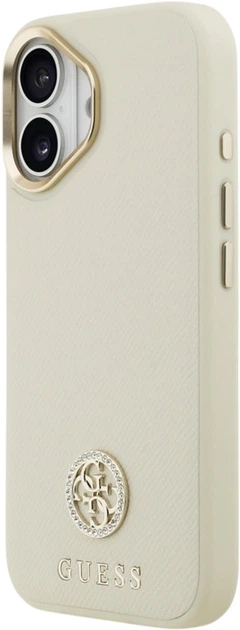 Etui Guess Grained Strass Logo MagSafe do Apple iPhone 17 Beige (GUHMP17SPGCRMDEE) - obraz 2