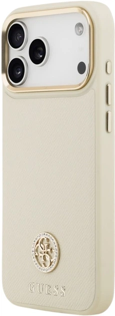 Etui Guess Grained Strass Logo MagSafe do Apple iPhone 17 Pro Max Beige (GUHMP17XPGCRMDEE) - obraz 2