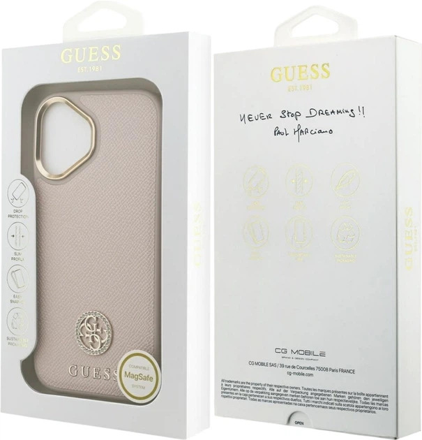 Etui Guess Grained Strass Logo MagSafe do Apple iPhone 17 Pink (GUHMP17SPGCRMDEP) - obraz 8
