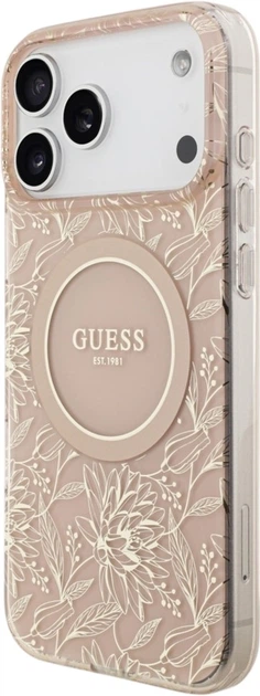 Etui Guess IML Flowers Electro Pearl Strap MagSafe do Apple iPhone 17 Pro Pink (GUHMP17LHCPOFPP) - obraz 2