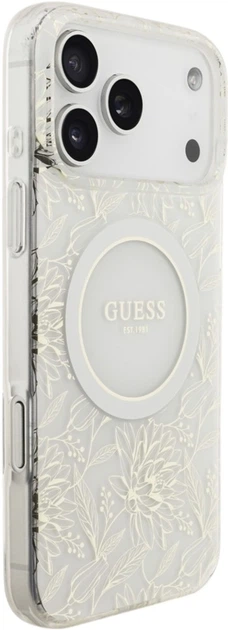 Etui Guess IML Flowers Electro Pearl Strap MagSafe do Apple iPhone 17 Pro Max White (GUHMP17XHCPOFPH) - obraz 4