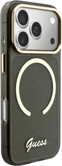 Etui Guess IML Glitters Script Strap MagSafe do Apple iPhone 17 Pro Black (GUHMP17L5HTGSMSK) - obraz 3