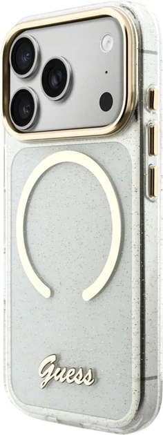 Etui Guess IML Glitters Script Strap MagSafe do Apple iPhone 17 Pro Max Transparent (GUHMP17X5HTGSMSH) - obraz 2