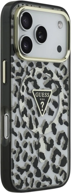 Etui Guess Leopard Glitter MagSafe do Apple iPhone 17 Pro Max Black (GUHMP17XHLEGTGLK) - obraz 4