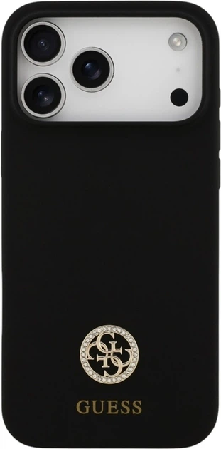 Etui Guess Silicone Logo Strass 4G MagSafe do Apple iPhone 17 Pro Max Black (GUHMP17XM4DGPK) - obraz 3