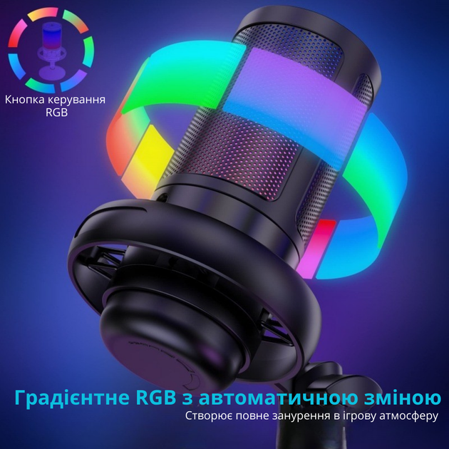 Микрофон для ПК и ноутбука ME6S для стриминга с USB, шумоподавлением, RGB-подсветкой, кардиоидной диаграммой настольный, белый ME6S_white - изображение 4