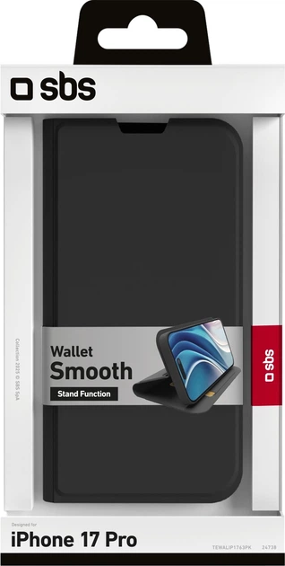 Etui z klapką SBS Wallet Smooth do Apple iPhone 17 Pro Black (TEWALIP1763PK) - obraz 2