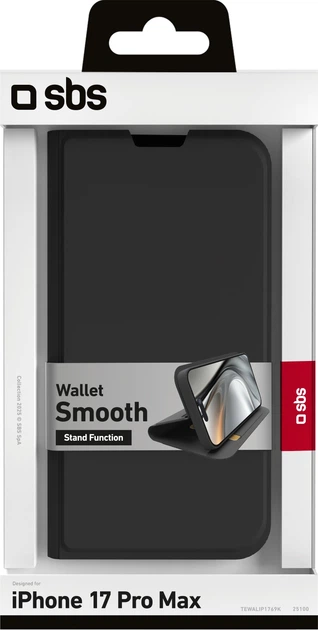 Etui z klapką SBS Wallet Smooth do Apple iPhone 17 Pro Max Black (TEWALIP1769K) - obraz 2